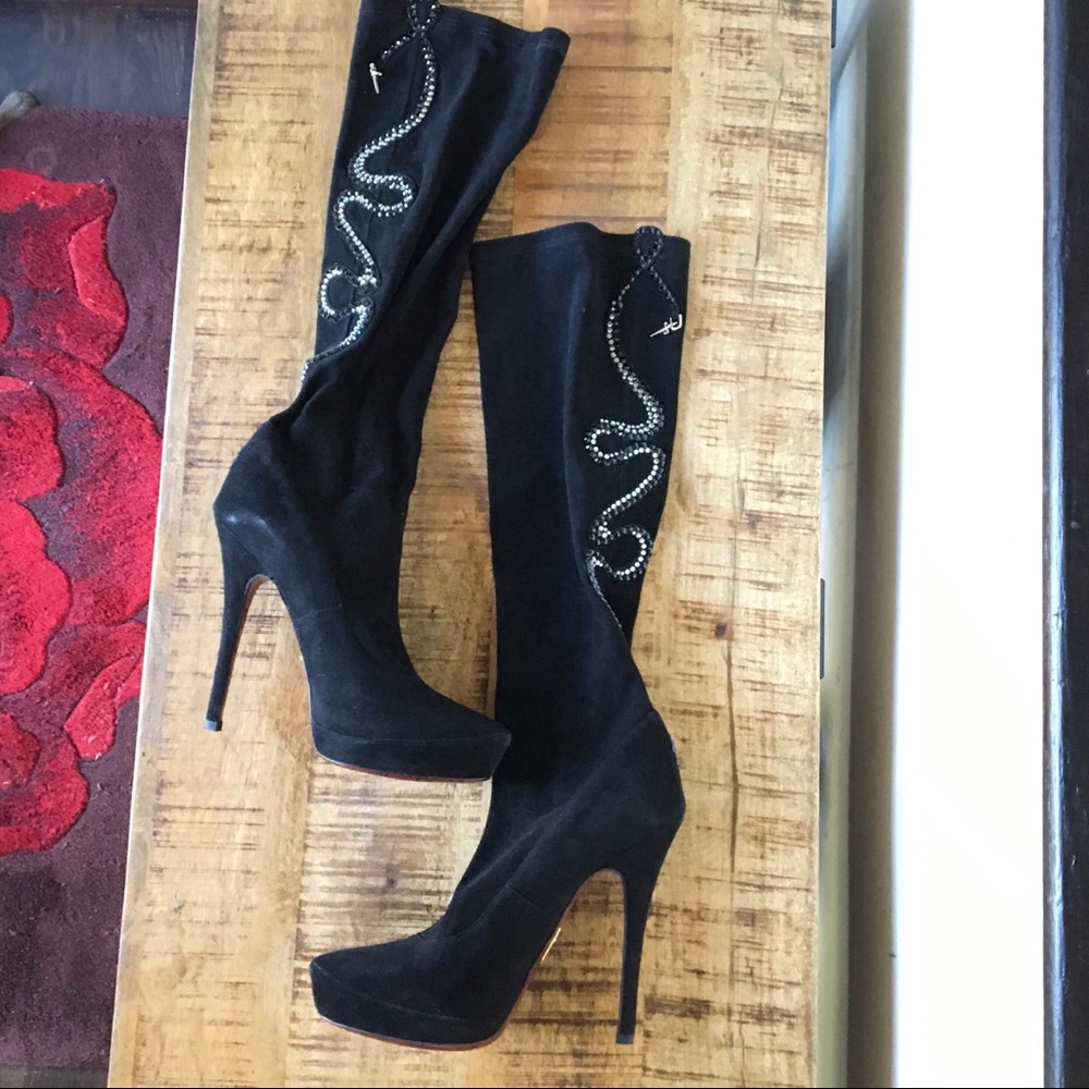 Black Suede Cesare Paciotti Embellished Boots
